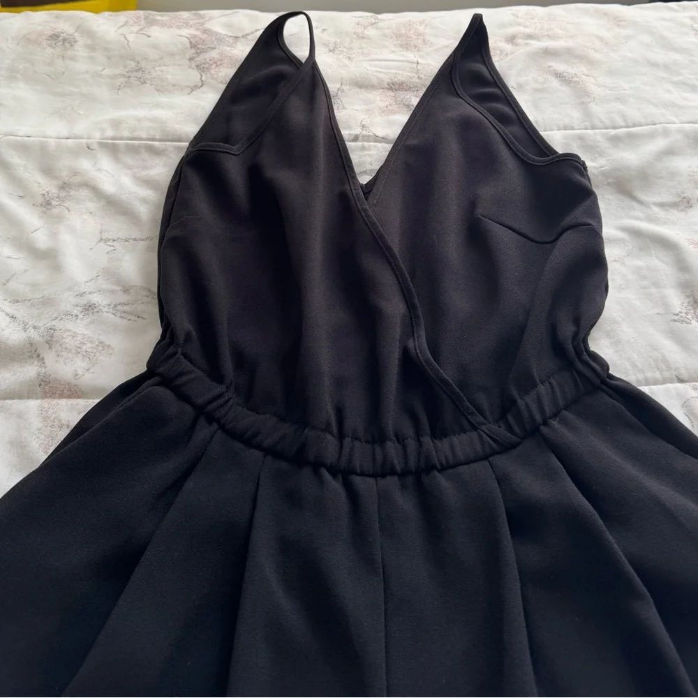 H&M Conscious Black wide leg spaghetti straps jumpsuit with pockets, size 4